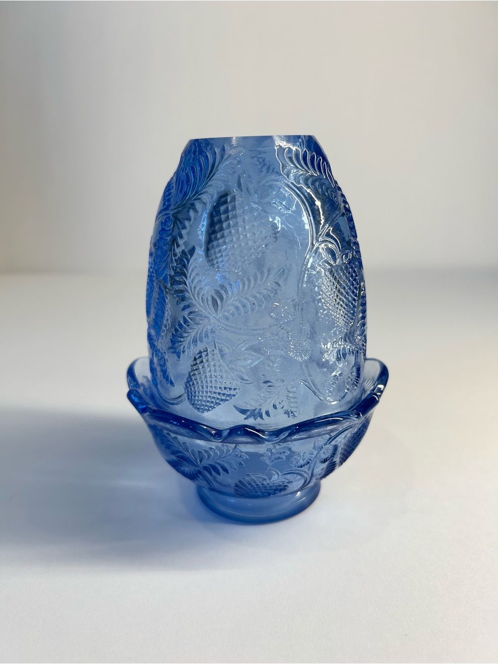 Fenton Provinical Blue Inverted Strawberry Fairy Lamp Vintage MCM - Picture 4 of 10